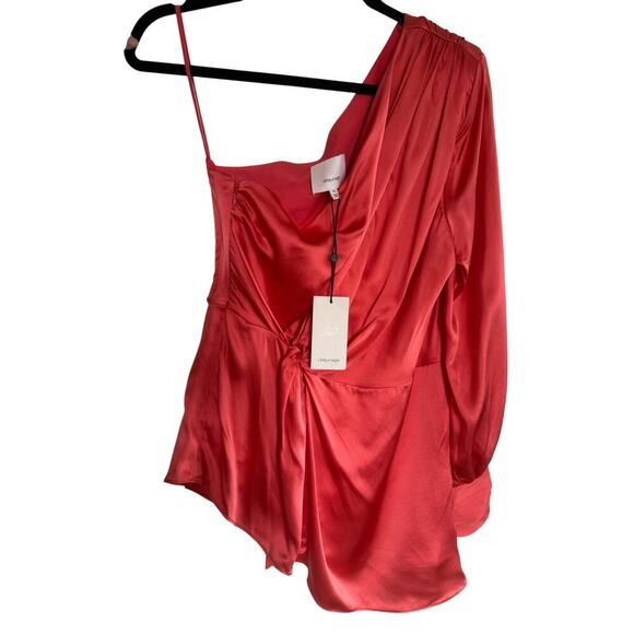 NWT Cinq A Sept Red Satin Asymmetric One-Shoulder Drape Top – Size M - Picture 5 of 9